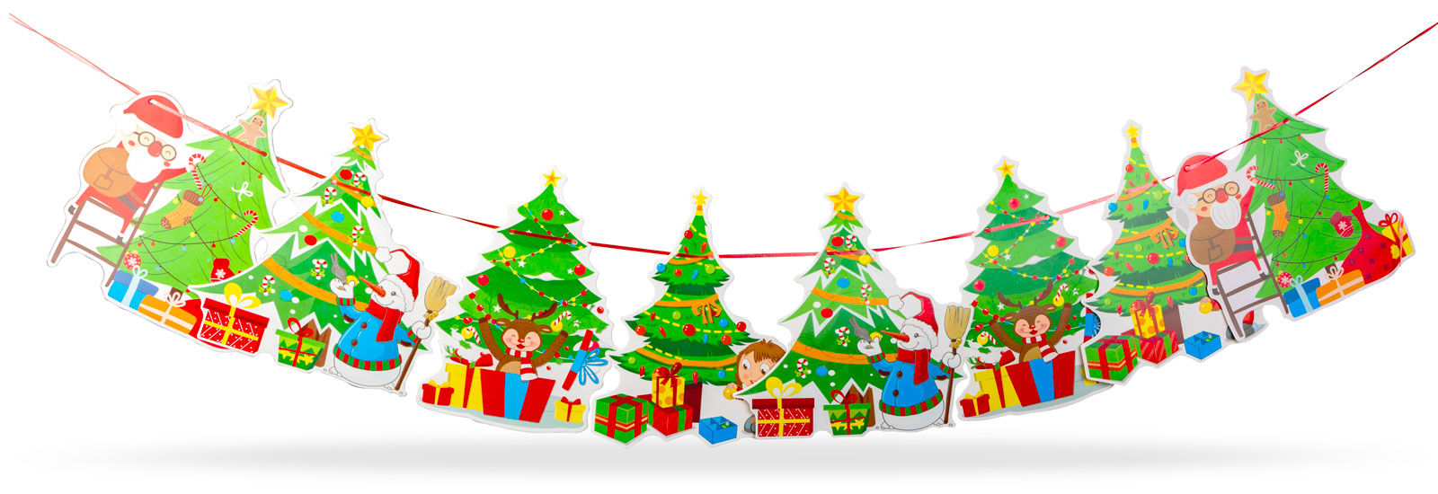 FAMILY CHRISTMAS Karácsonyi papír girland, karácsonyfa mintás, 3,5 m (58585C)