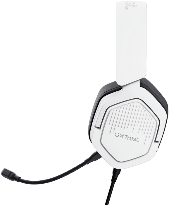 Egy fehér gamer headset mikrofonnal.