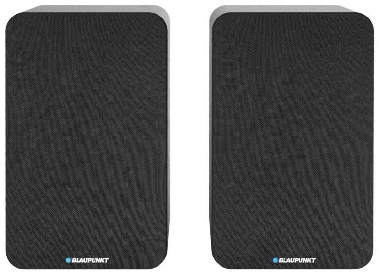 Dwa czarne głośniki z logo Blaupunkt obok siebie na białym tle.