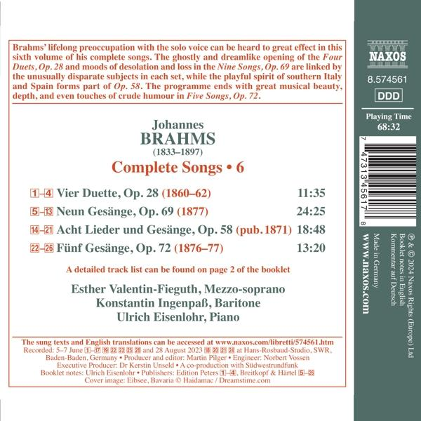 Ein CD-Cover mit dem Text 'Johannes Brahms' und 'Complete Songs'.