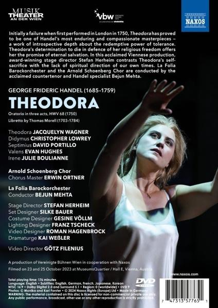 DVD-Cover für "Theodora", mit einer Frau mit erhobenen Armen. Text listet Besetzung, Crew und Produktionsdetails.