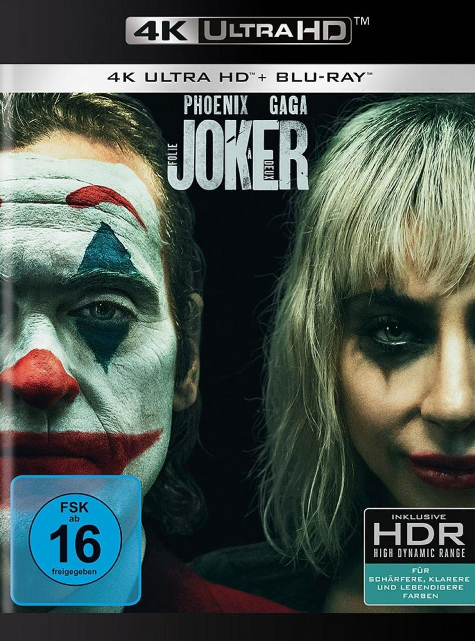 Joker-Filmcover mit Joaquin Phoenix und Lady Gaga, 4K Ultra HD.