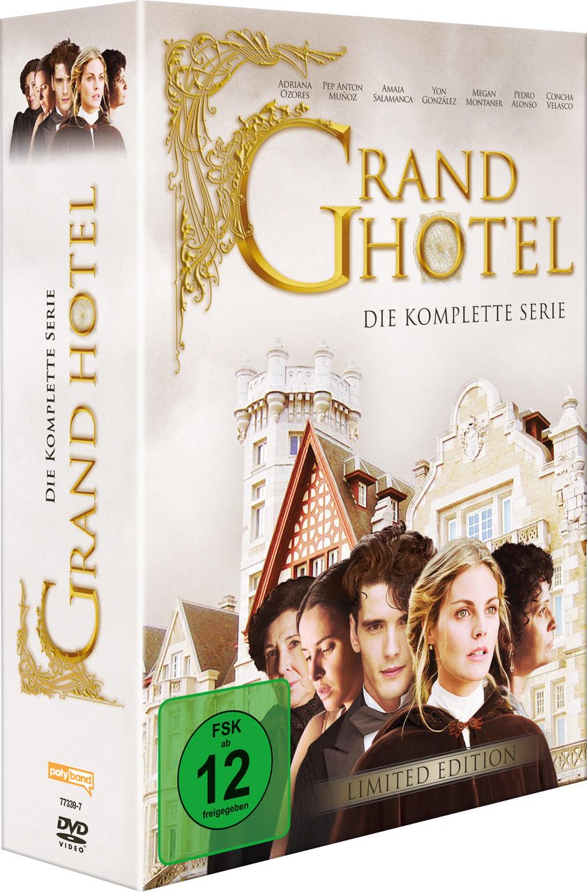 DVD-Box-Set der Serie Grand Hotel, mit Schauspielern und einer Gebäudefassade.