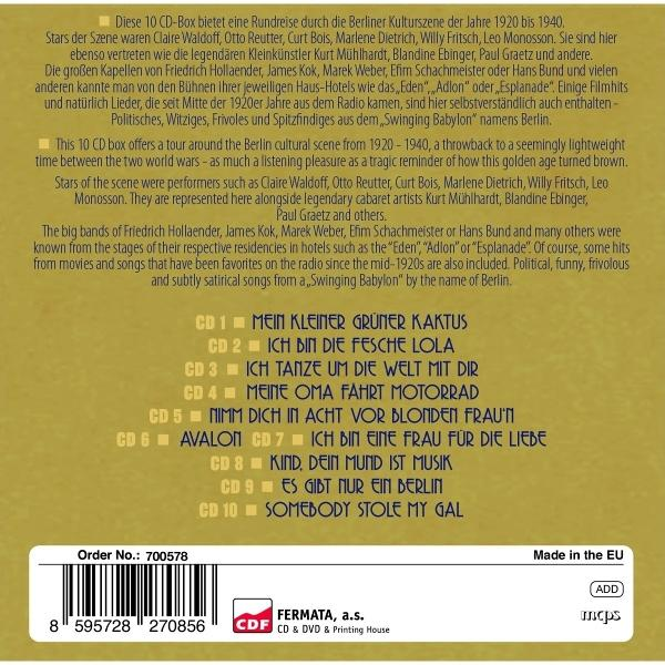 Text auf einer CD-Hülle, der eine Tour durch Berlin beschreibt, mit einer Titelliste.