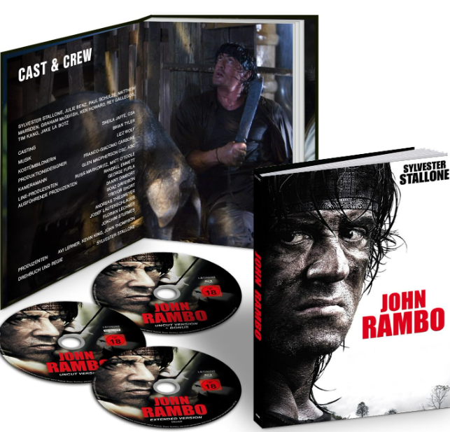 John Rambo DVD-Box-Set mit Discs, das Cover zeigt Sylvester Stallone.