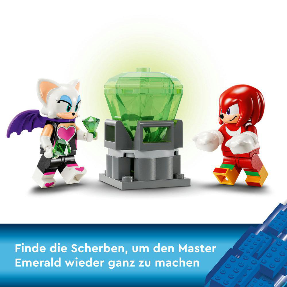 Lego Sonic the Hedgehog mit Rouge und Knuckles, halten Edelsteine.