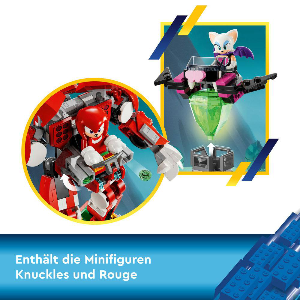 Lego-Set: Knuckles- und Rouge-Minifiguren mit rotem Roboter und Flugmaschine.