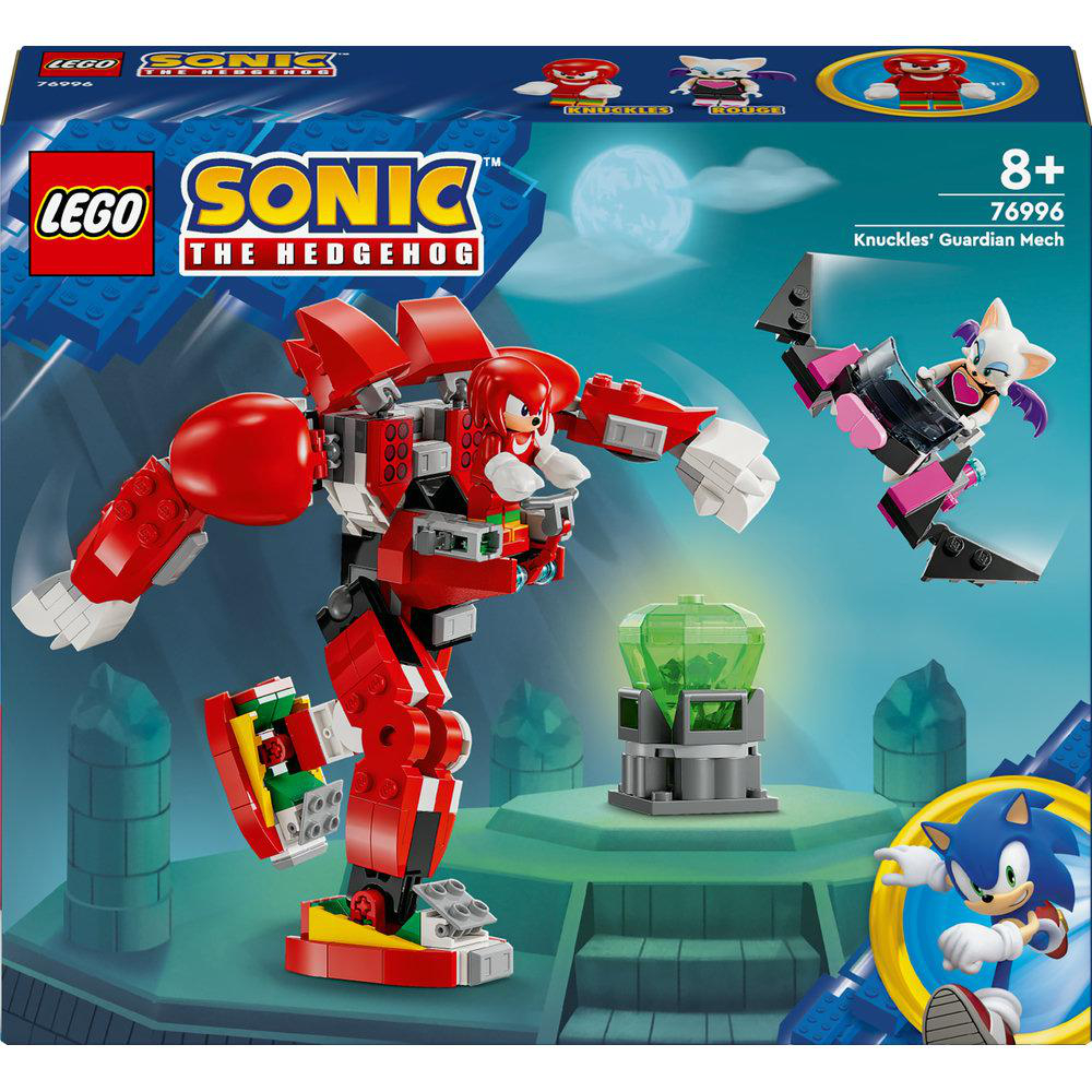 Lego Sonic the Hedgehog Set mit Knuckles in einem Mech-Anzug, der gegen Rouge kämpft.