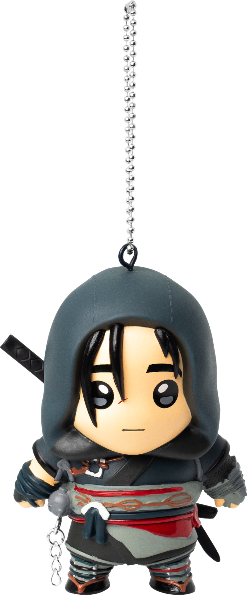 Chibi stílusú orgyilkos figura, karddal és lánccal.