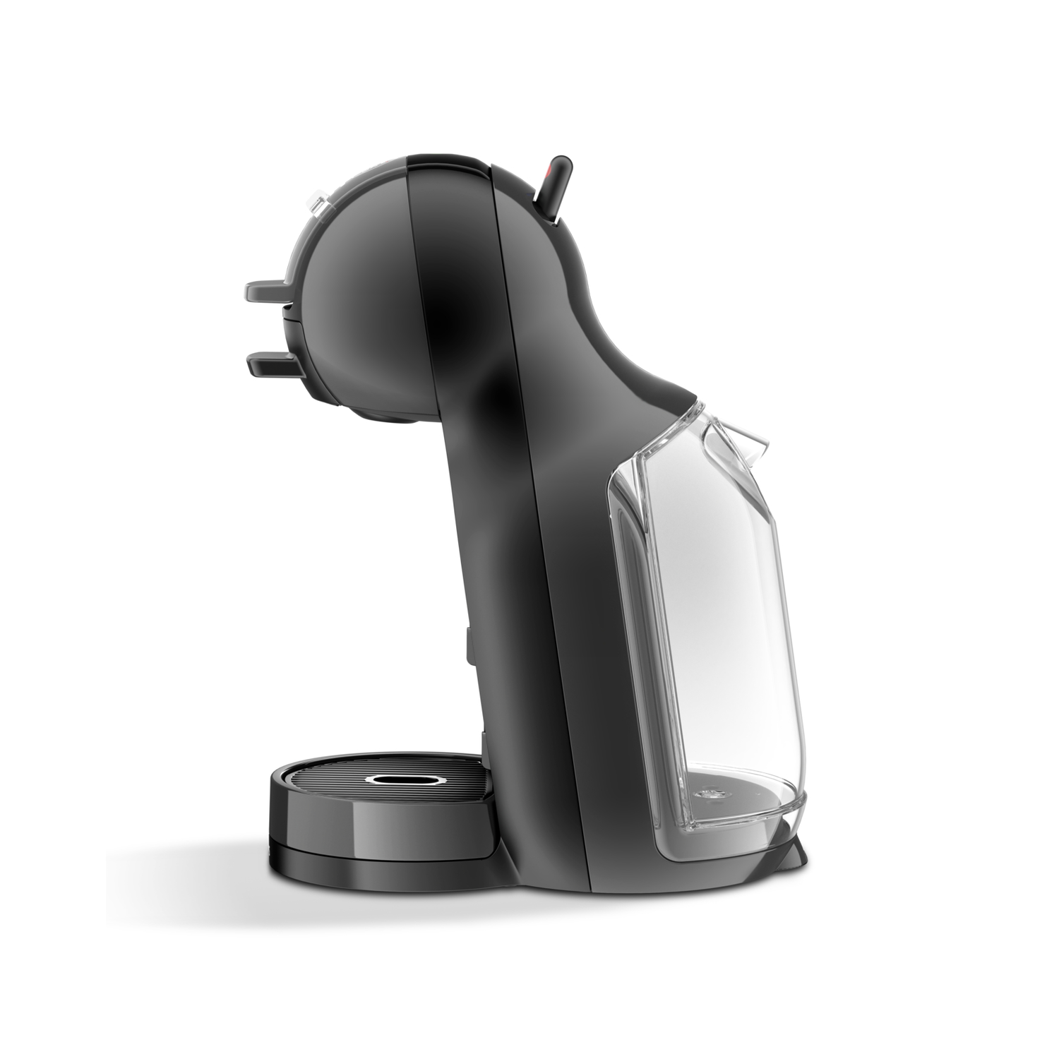 Zwarte koffiemachine op witte achtergrond. Zijaanzicht.