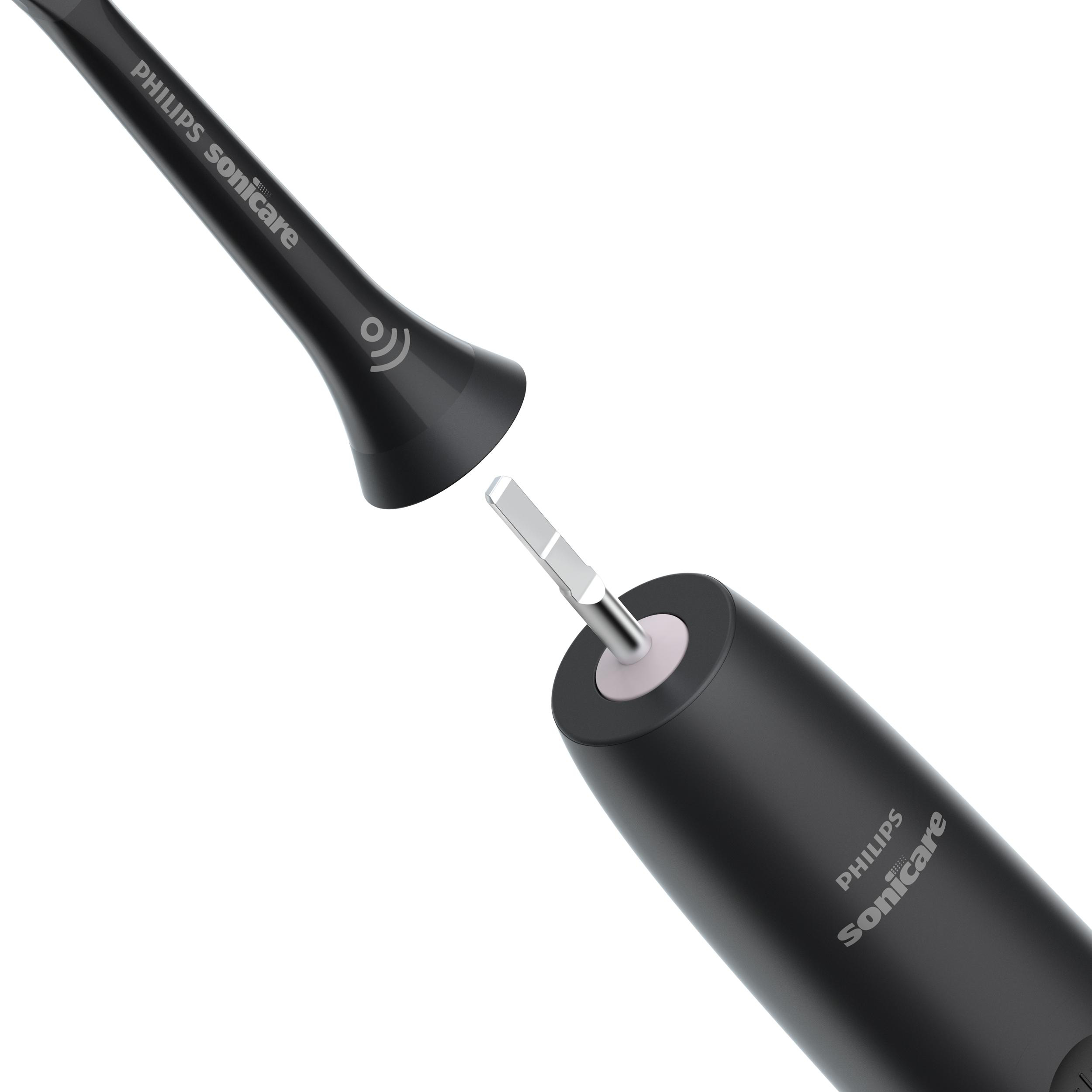 Schwarzer Philips Sonicare Zahnbürstenkopf, vom Griff getrennt.
