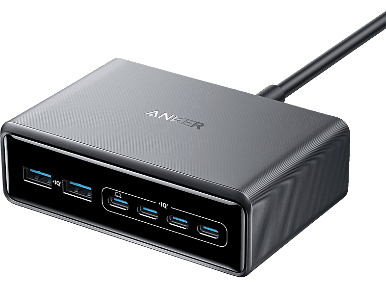 Anker Prime Ladegerät, 200W, 6 Ports, GaN, Silber; GaN Ladegerät