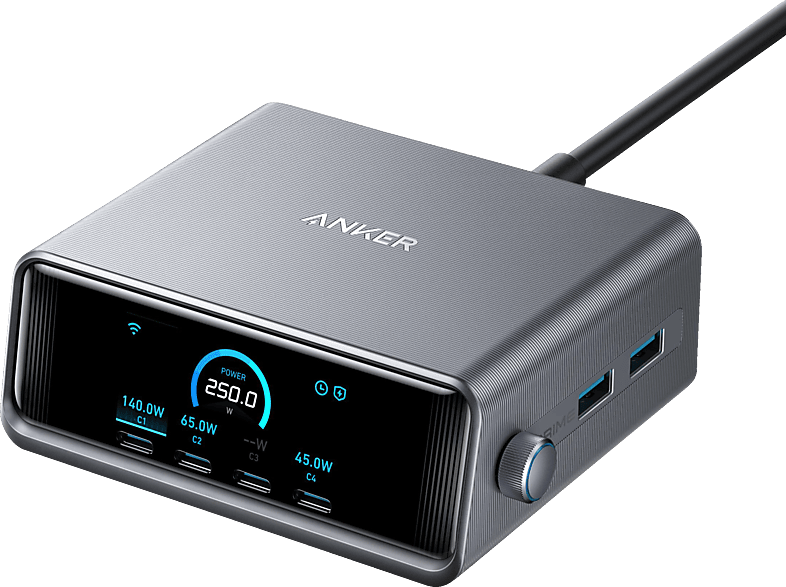 Anker Prime Ladegerät, 250W, 6 Ports, GaNPrime, Silber; GaN-Prime Ladegerät
