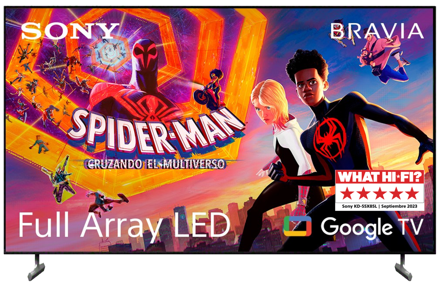 Televisor Sony Bravia mostrando el póster de la película Spider-Man.