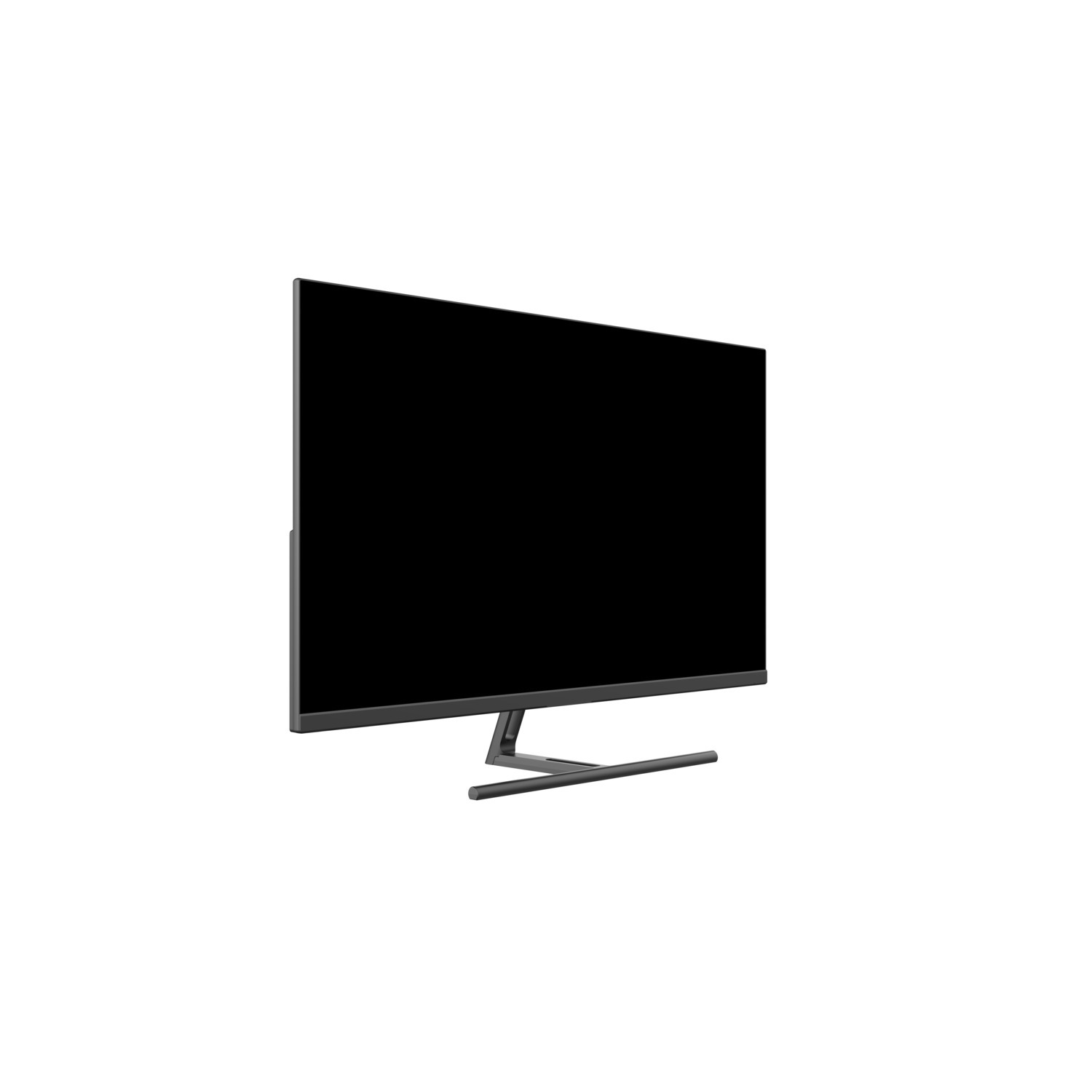 Un moniteur d'ordinateur noir avec une fine lunette et un support métallique.