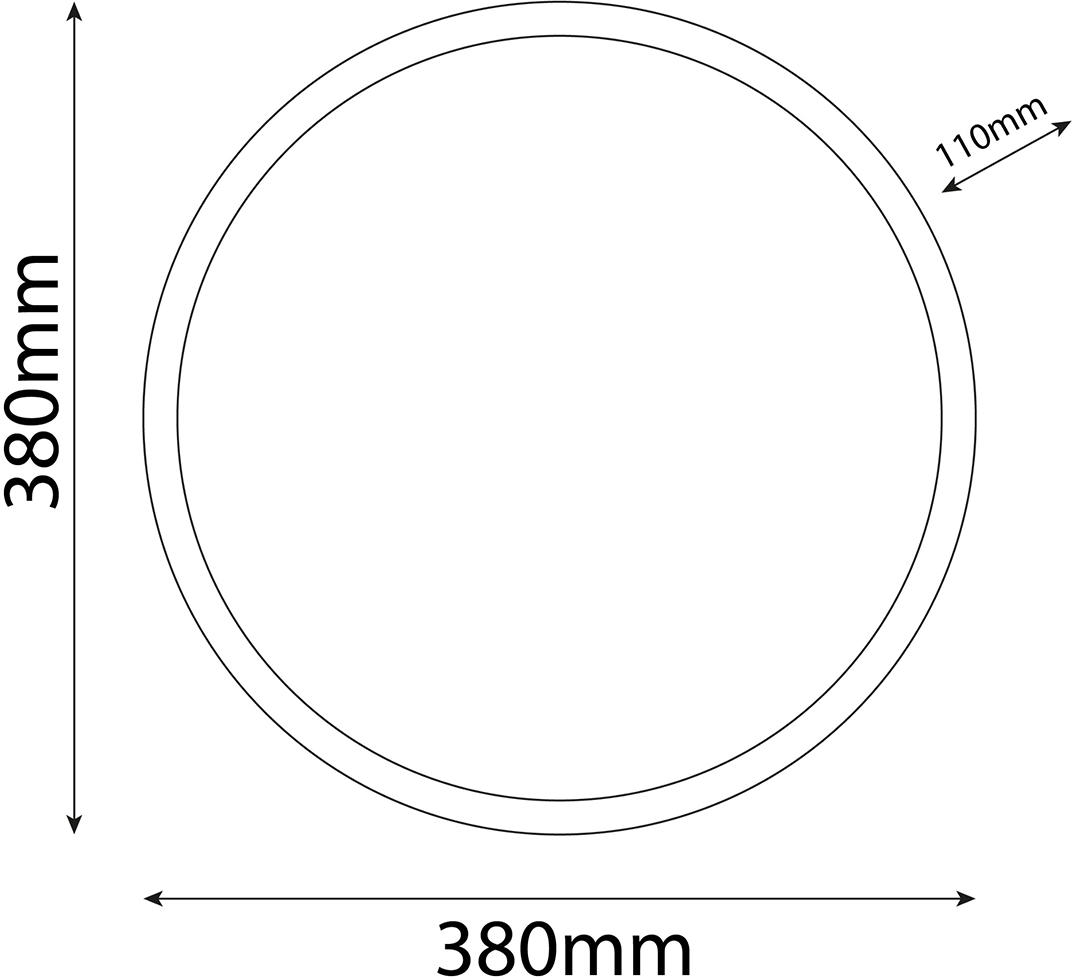 Felülnézet egy 380 mm átmérőjű körről, 110 mm-es gyűrűszélességgel.