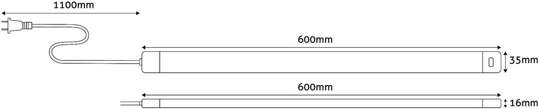 Két lineáris lámpa. Az egyik dugóval rendelkezik, és 1100 mm hosszú. A másik 600 mm.