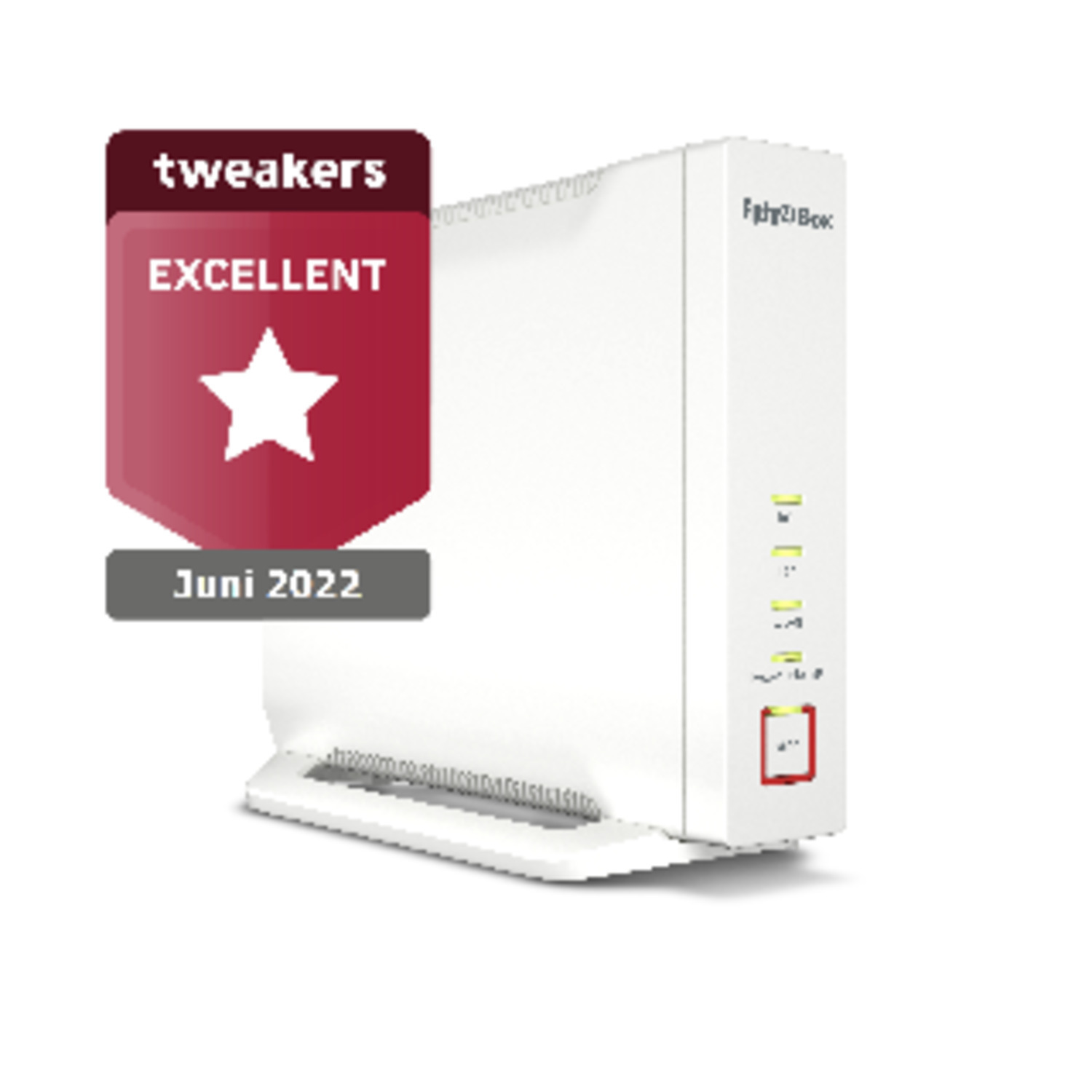 Routeur blanc avec un badge Tweakers Excellent.