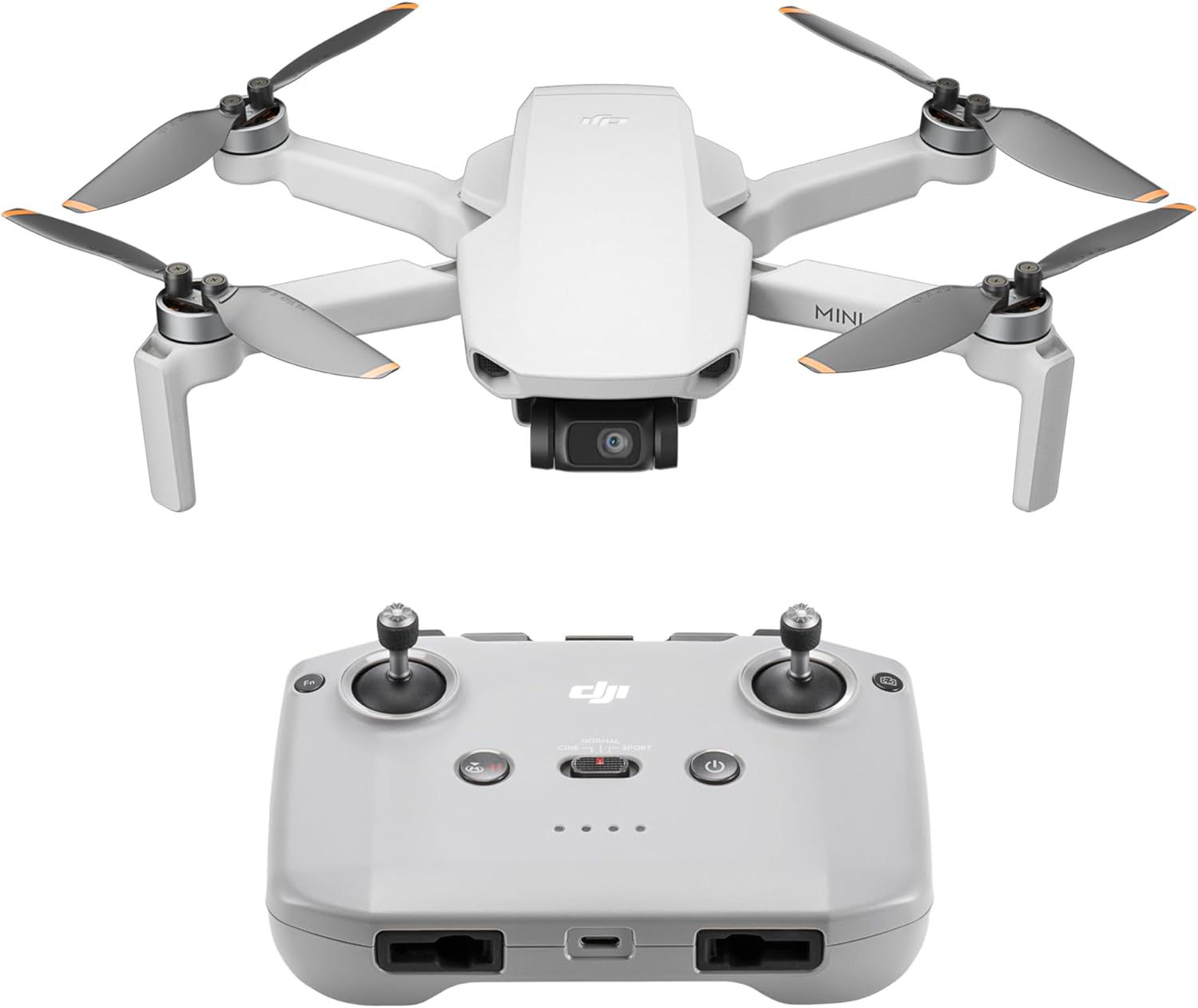 Dron y su control remoto, color blanco.