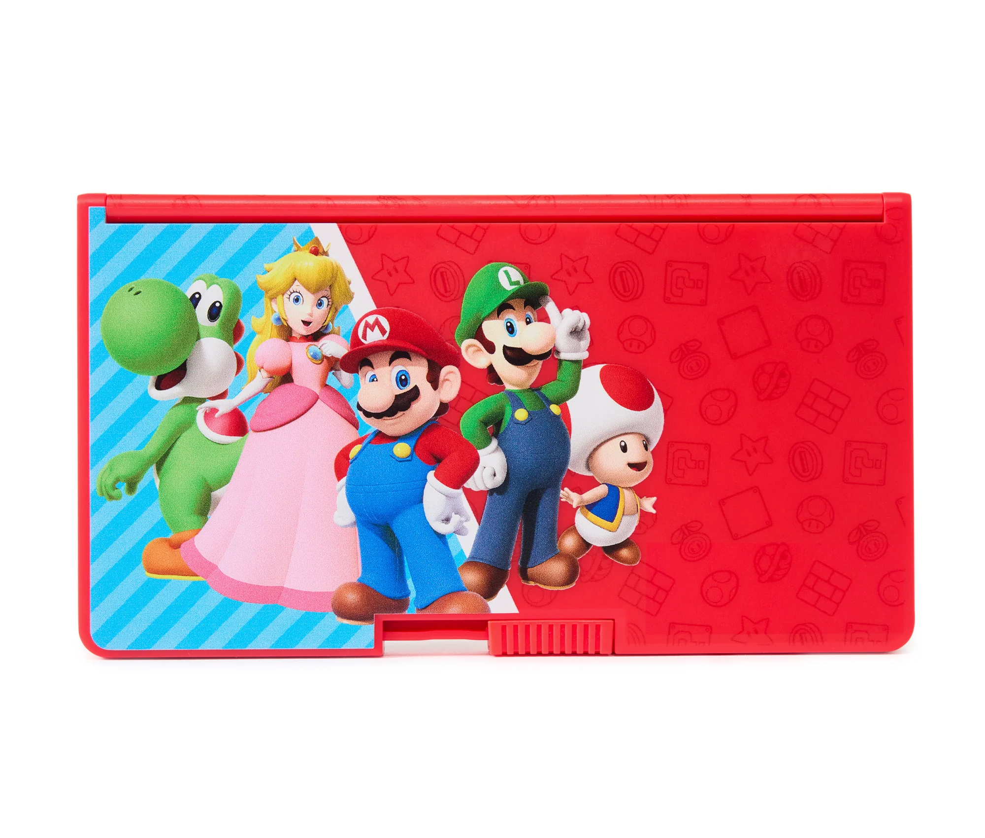 Etui na gry Nintendo Switch z Mario, Luigim, Peach, Yoshim i Toadem. Czerwone etui.