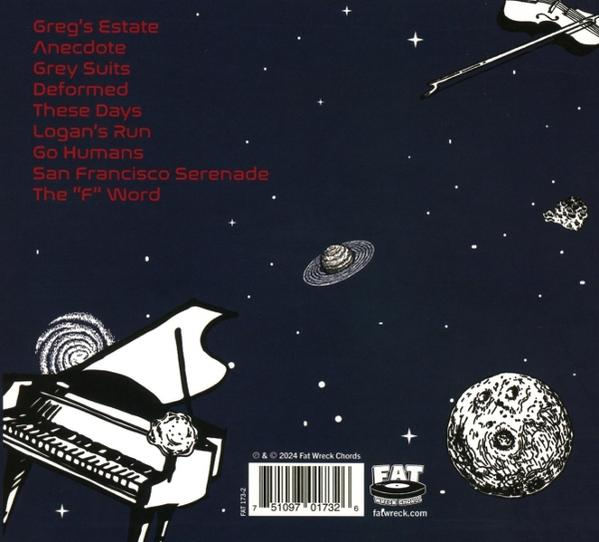 CD-Cover mit Weltraumthema mit Planeten, Klavier, Geige und Songliste.