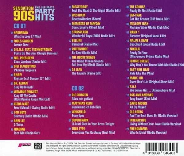 CD-Cover mit Text, der verschiedene 90er-Hit-Songs auflistet.