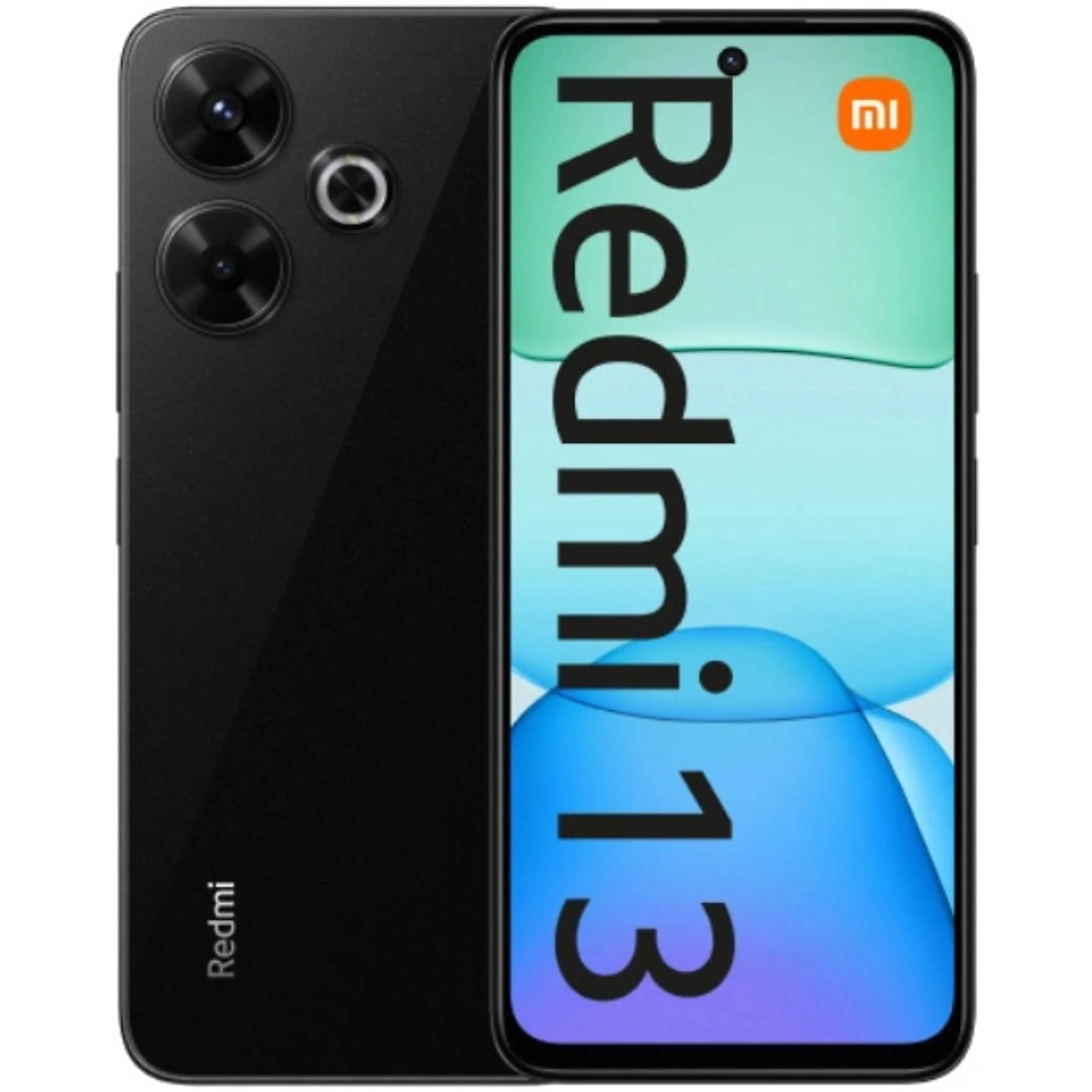 Czarny smartfon z potrójnym aparatem i logo Redmi.