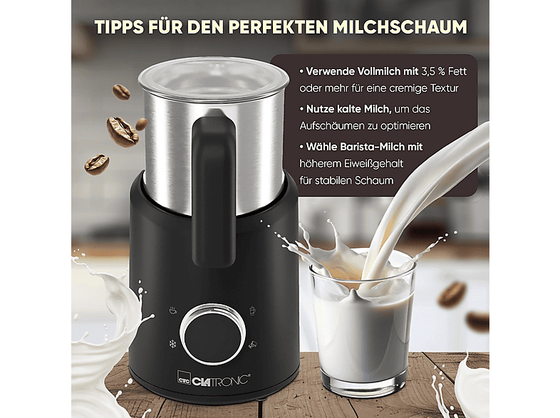 Clatronic MS 3812 Milchaufschäumer (Schwarz, 500 Watt, 300 ml) — Foto 4 von 5