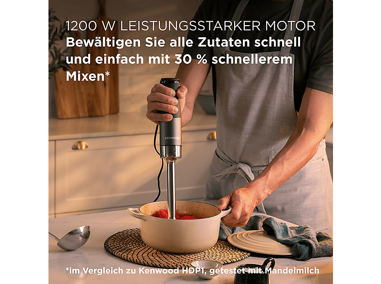 KENWOOD Triblade XL Pro HBM80.327BK, leistungsstarker Pürierstab mit Zubehör-Set, stufenlose Geschwindigkeit, Turbofunktion, Stabmixer Schwarz/Anthrazit (1200 Watt, 500 ml Zerkleinerer, 600 Mix- und Messbecher)