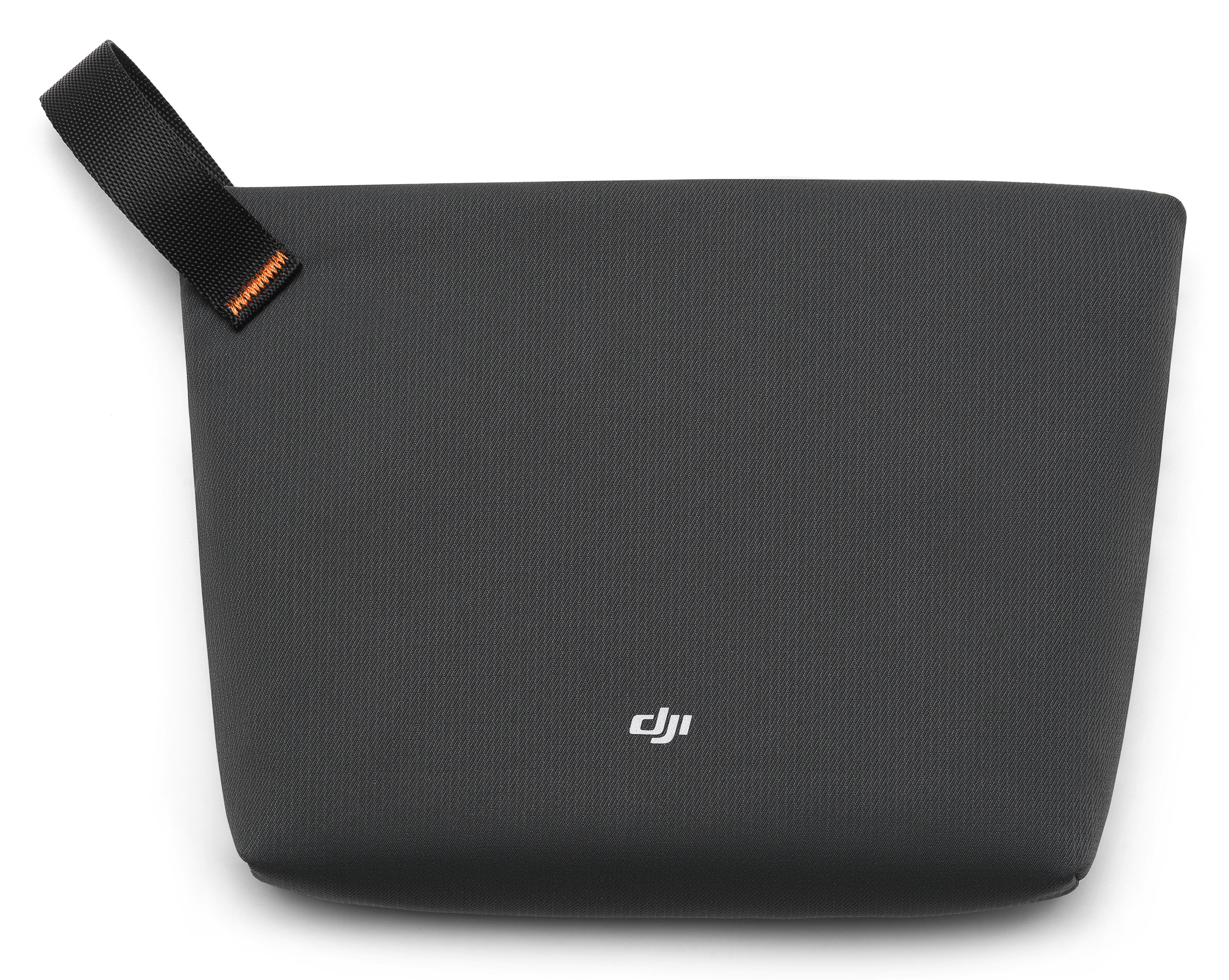 Ciemnoszara saszetka z czarnym paskiem i logo DJI wyśrodkowanym na białym tle.