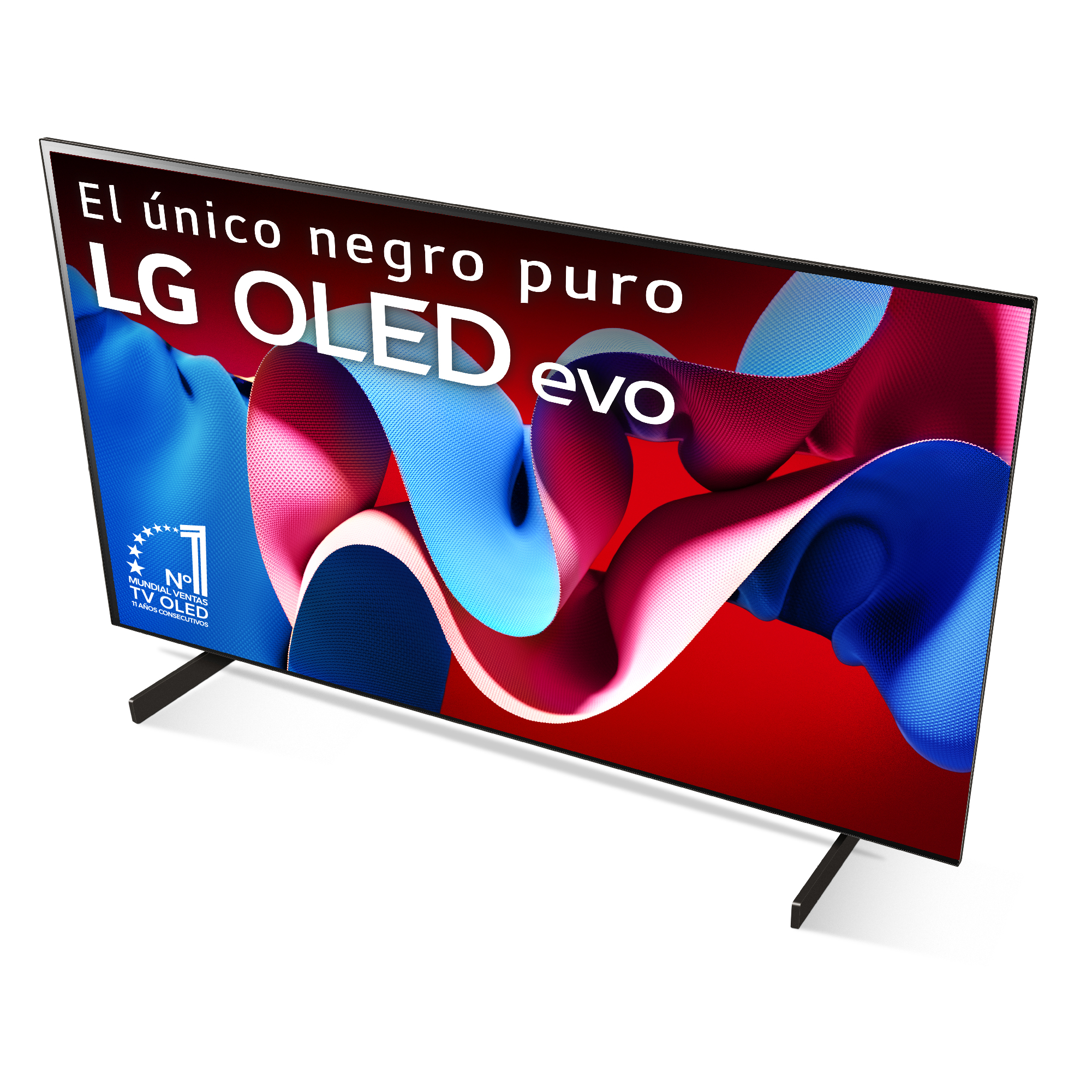 Una pantalla de TV negra con texto y un fondo rojo y azul.
