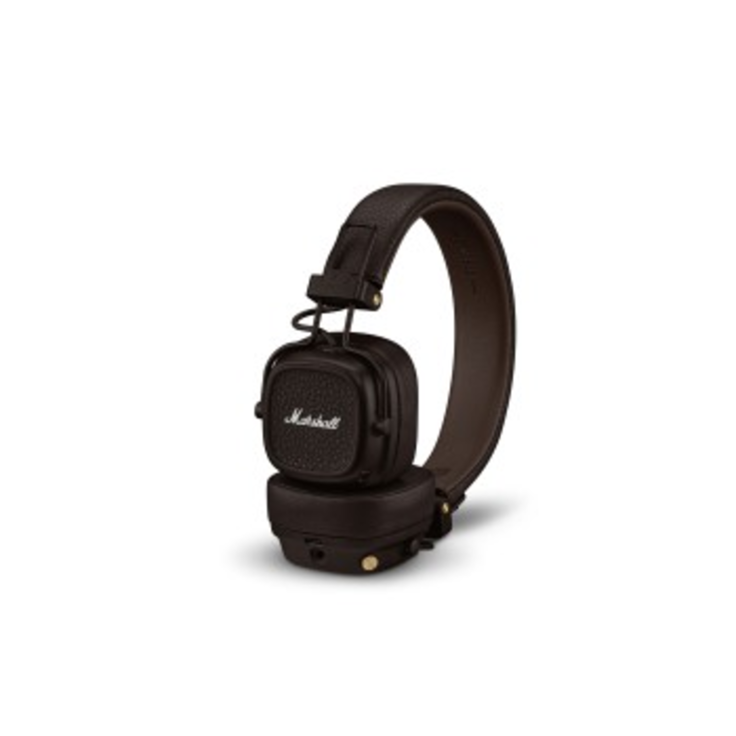 Brown Marshall headphones on white. The headphones are over-ear with a padded headband and earcups.