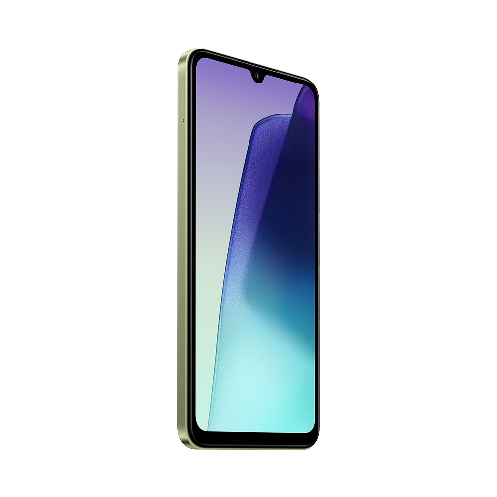 Kavisli ekranlı ve damla çentikli yeşil akıllı telefon.