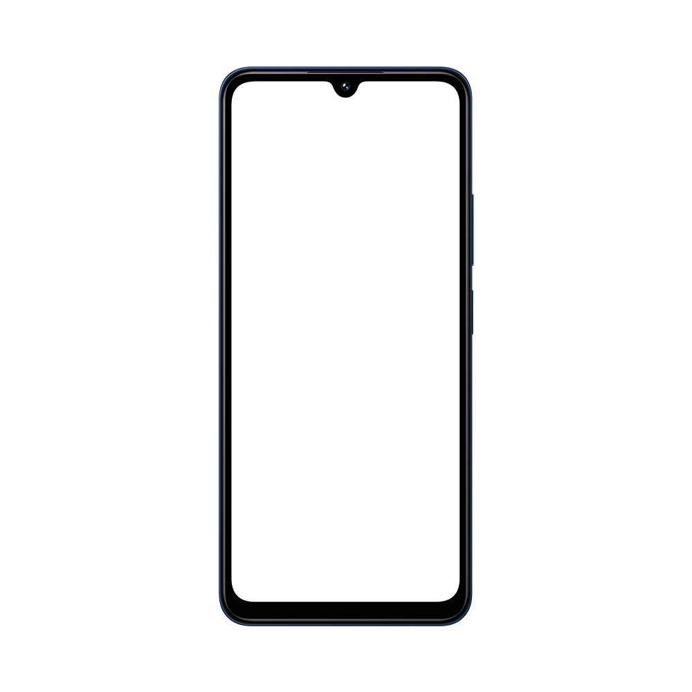 Boş beyaz ekranlı, mavi çerçeveli akıllı telefon. Beyaz arka plan üzerinde izole edilmiş.