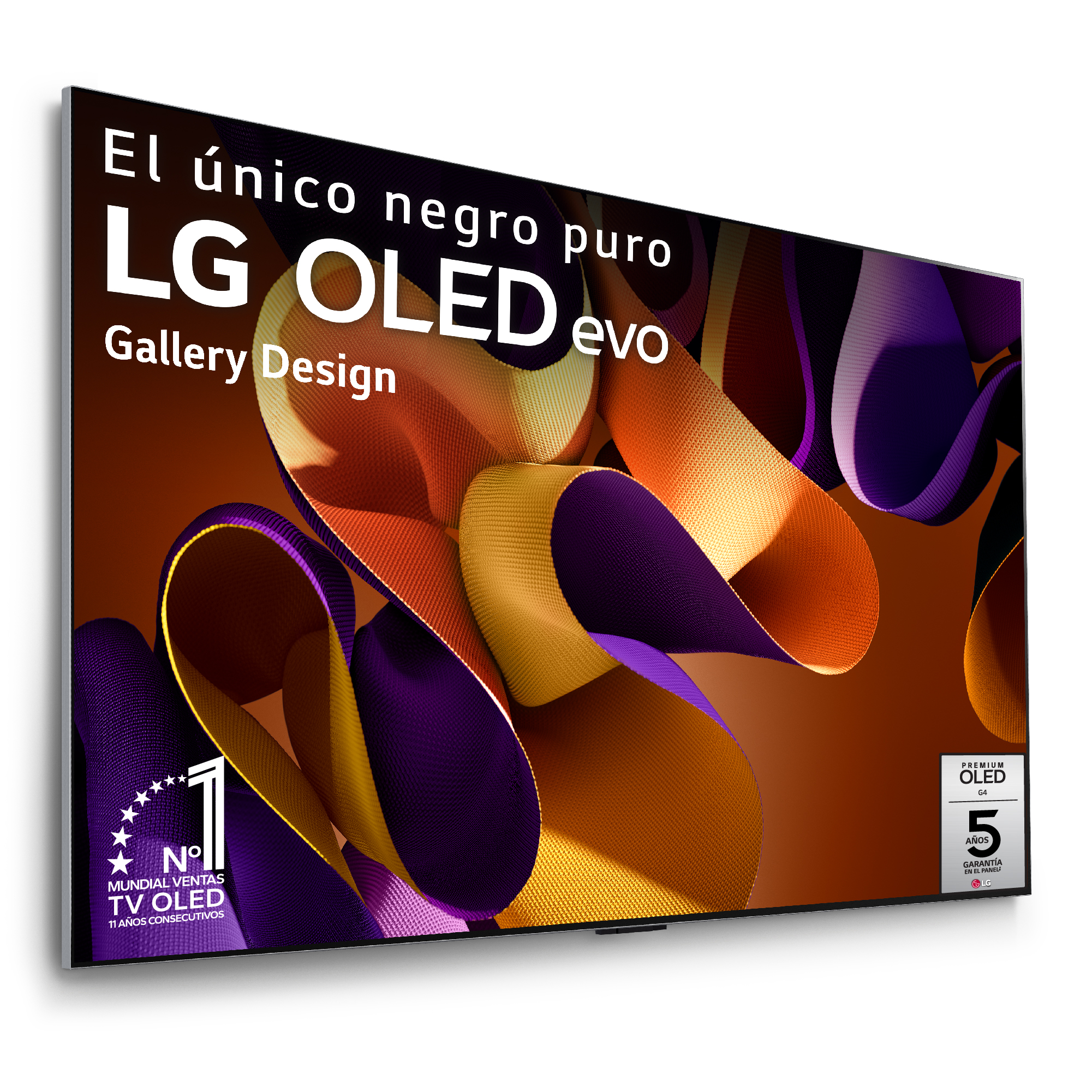 TV en la pared con texto 'Gallery Design' y 'OLED evo'.