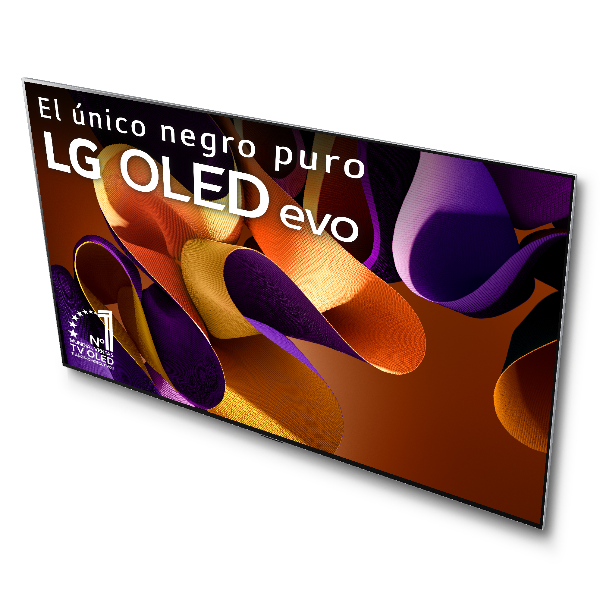 TV LG OLED evo, pantalla negra con texto y diseño.