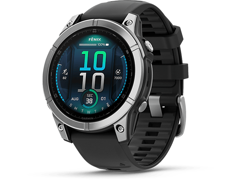 GARMIN Fenix E okosóra, acél, fekete szilikon szíjjal, 47 mm (010-03025-00)