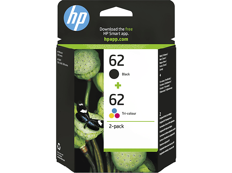 HP 62 Combo 2 Pack, Negro/Tricolor, Planet Partners