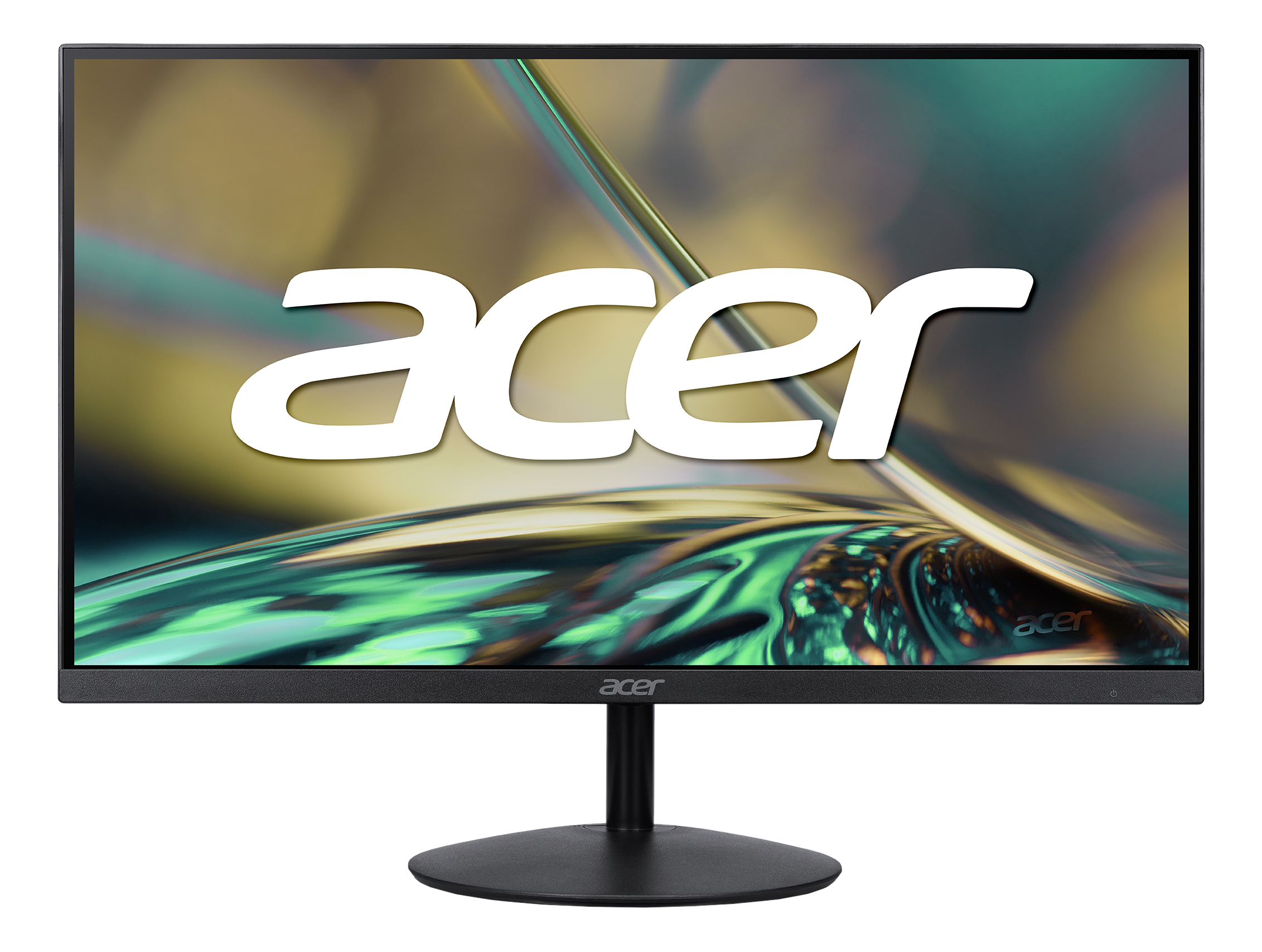 Moniteur Acer. Cadre noir, l'écran affiche un paysage coloré. Le mot 'acer' est en blanc.