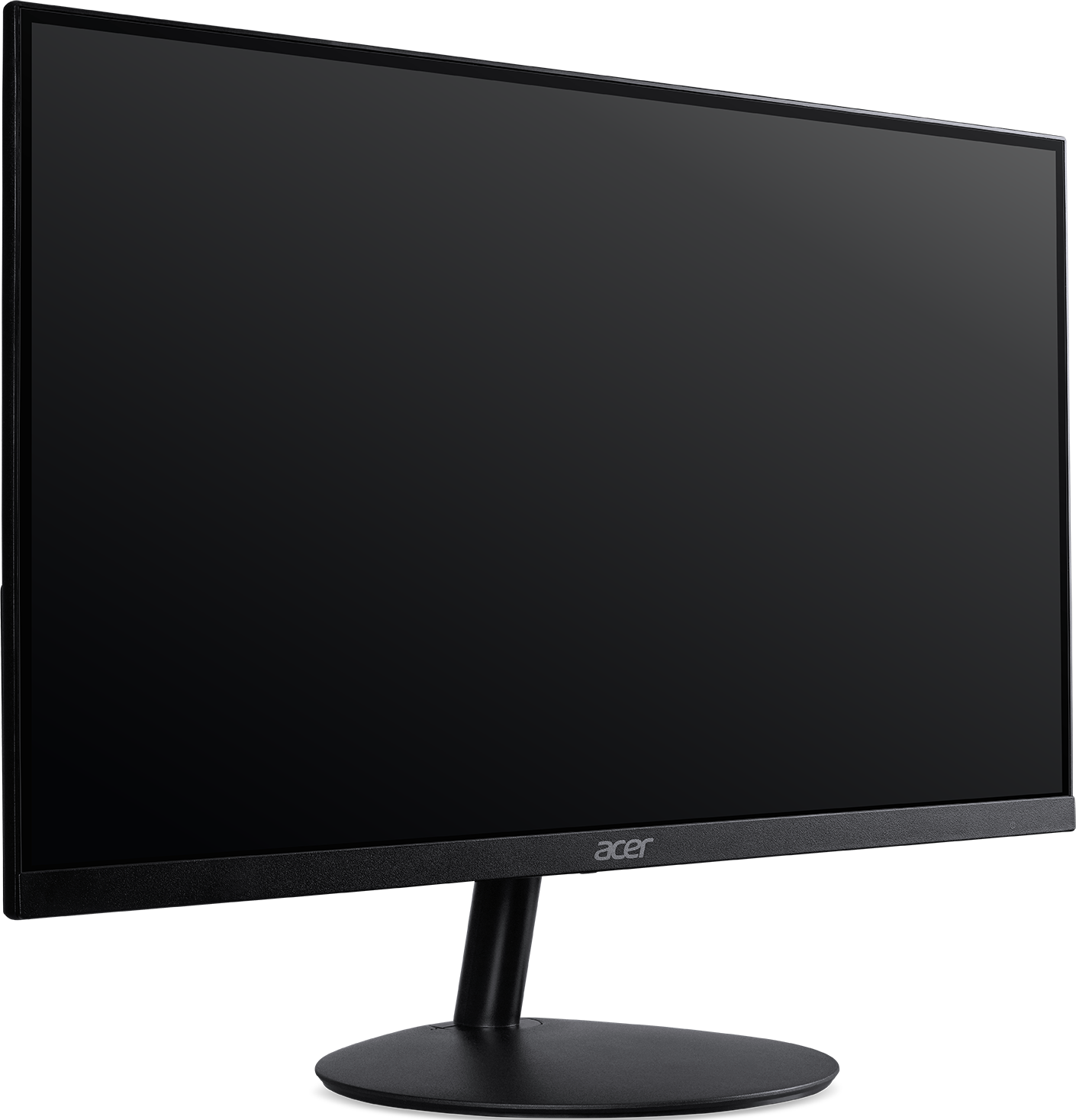 Moniteur Acer noir sur pied noir. L'écran est éteint, affichant un écran noir.
