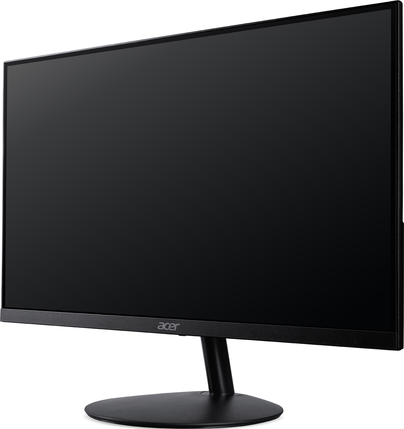 Un moniteur Acer noir avec un cadre fin et un support noir.