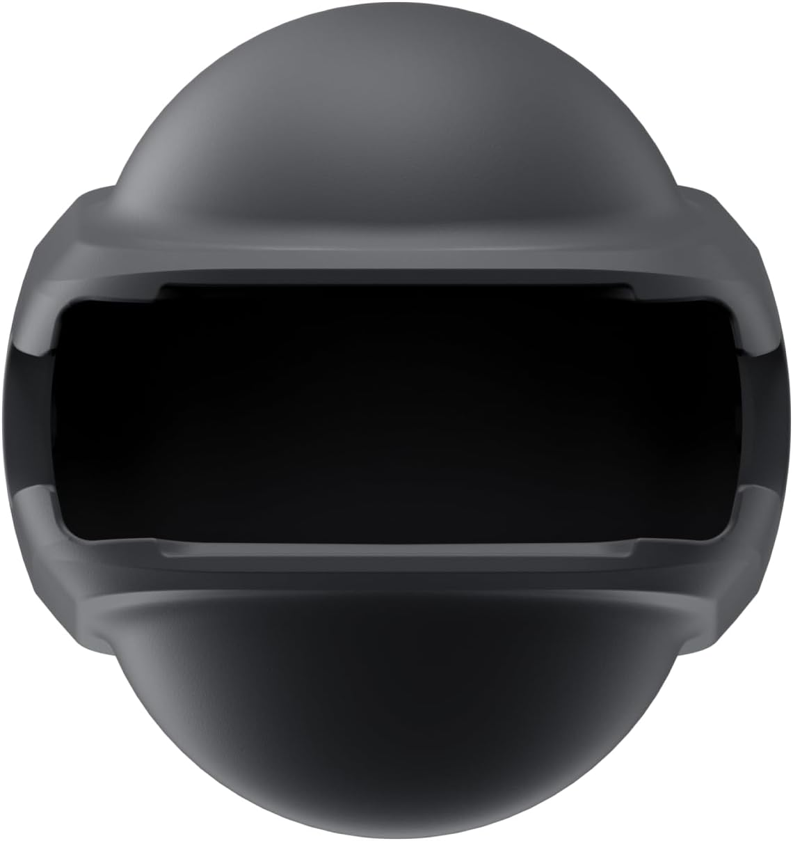 Un casco de realidad virtual gris, vista superior, con una pantalla oscura.