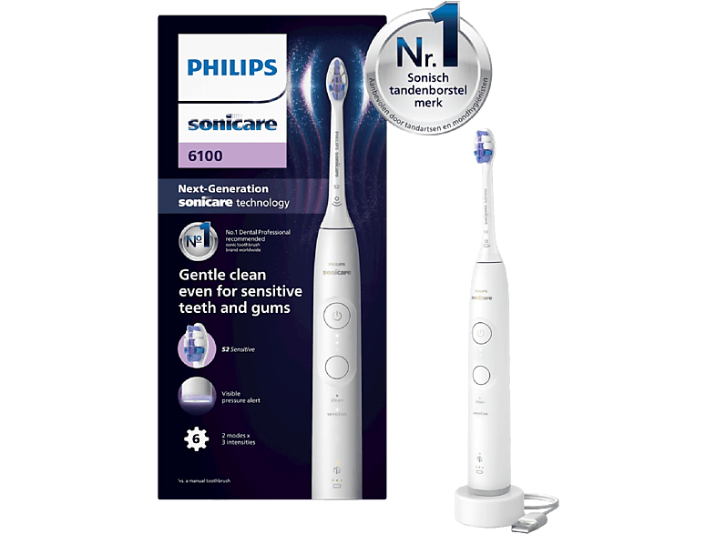 Philips Sonicare 6100 Series Elektrische Tandenborstel Wit - Gevoelige Tanden Hx7400/01