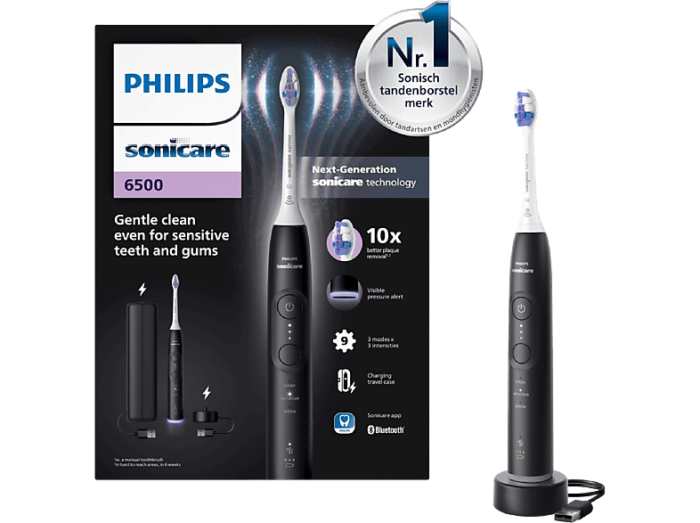 Philips Sonicare 6500 Series Elektrische Tandenborstel Zwart + Reisetui - Hx7411/02