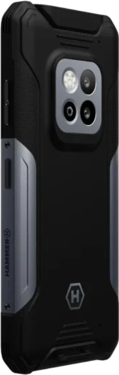 Czarny smartfon o wytrzymałej konstrukcji. Posiada wiele aparatów i metalową ramę.