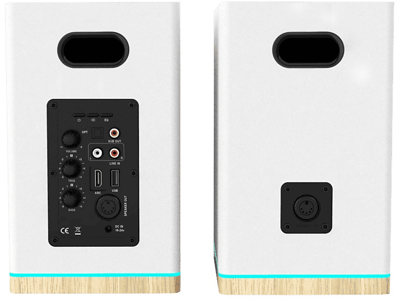 GŁOŚNIKI PÓŁKOWE BS-60WH LED BIAŁE (BLUETOOTH, 2x90W, RCA, USB, OPTYCZNE, BASS-REFLEX, PILOT) – zdjęcie 3