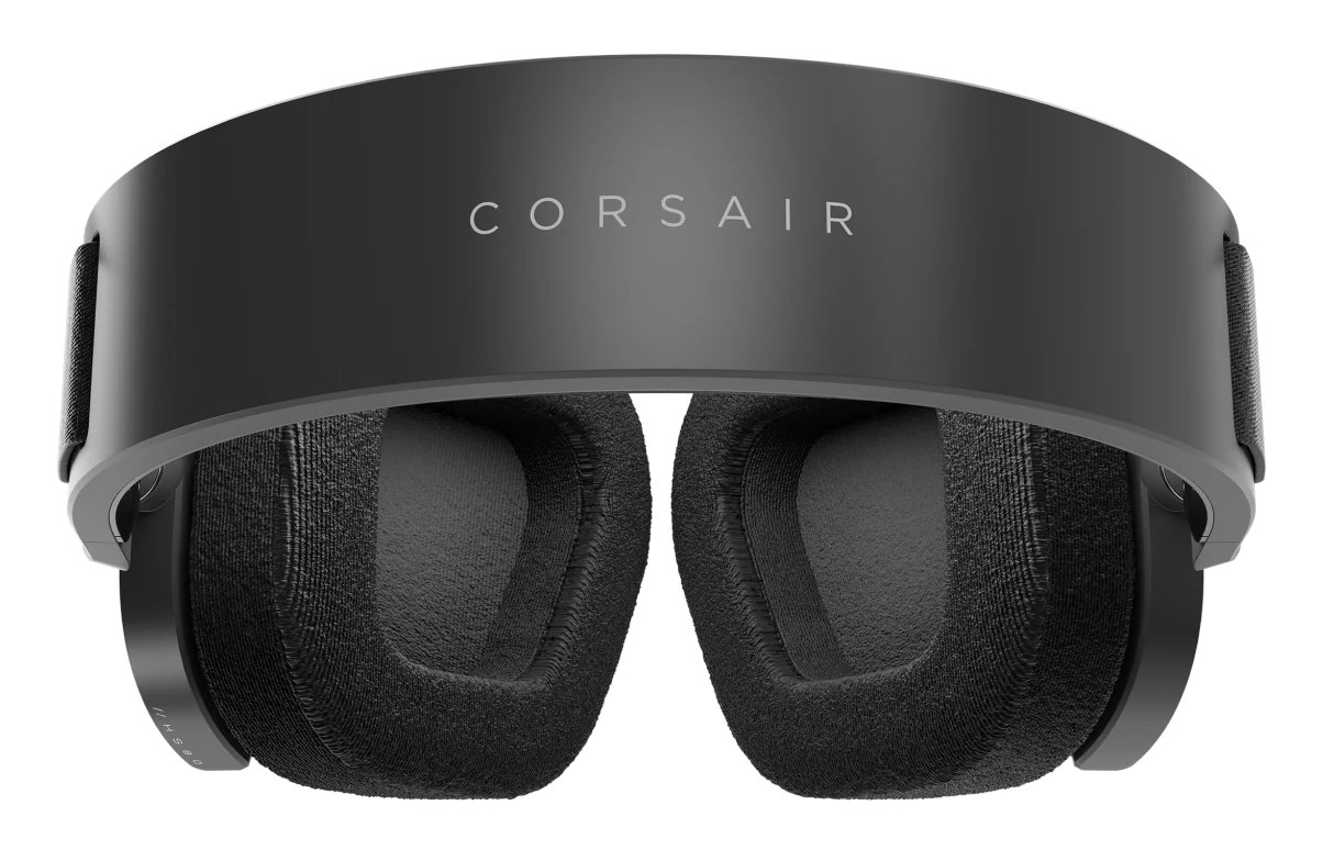 Czarne słuchawki z opaską z napisem Corsair.