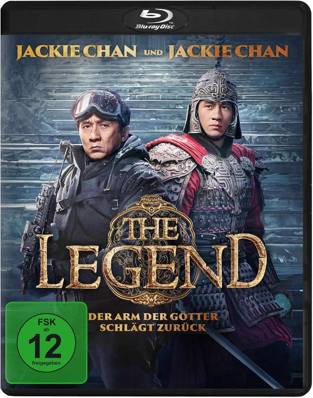 DVD-Hülle für den Film 'The Legend' mit Jackie Chan. Zwei Männer stehen auf dem Cover.