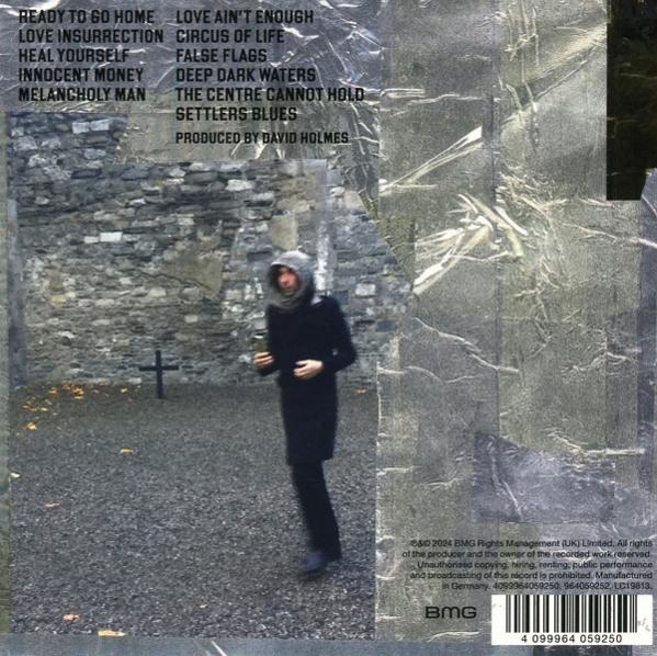 Rückseite der CD-Hülle mit Titeln und Person im Mantel.