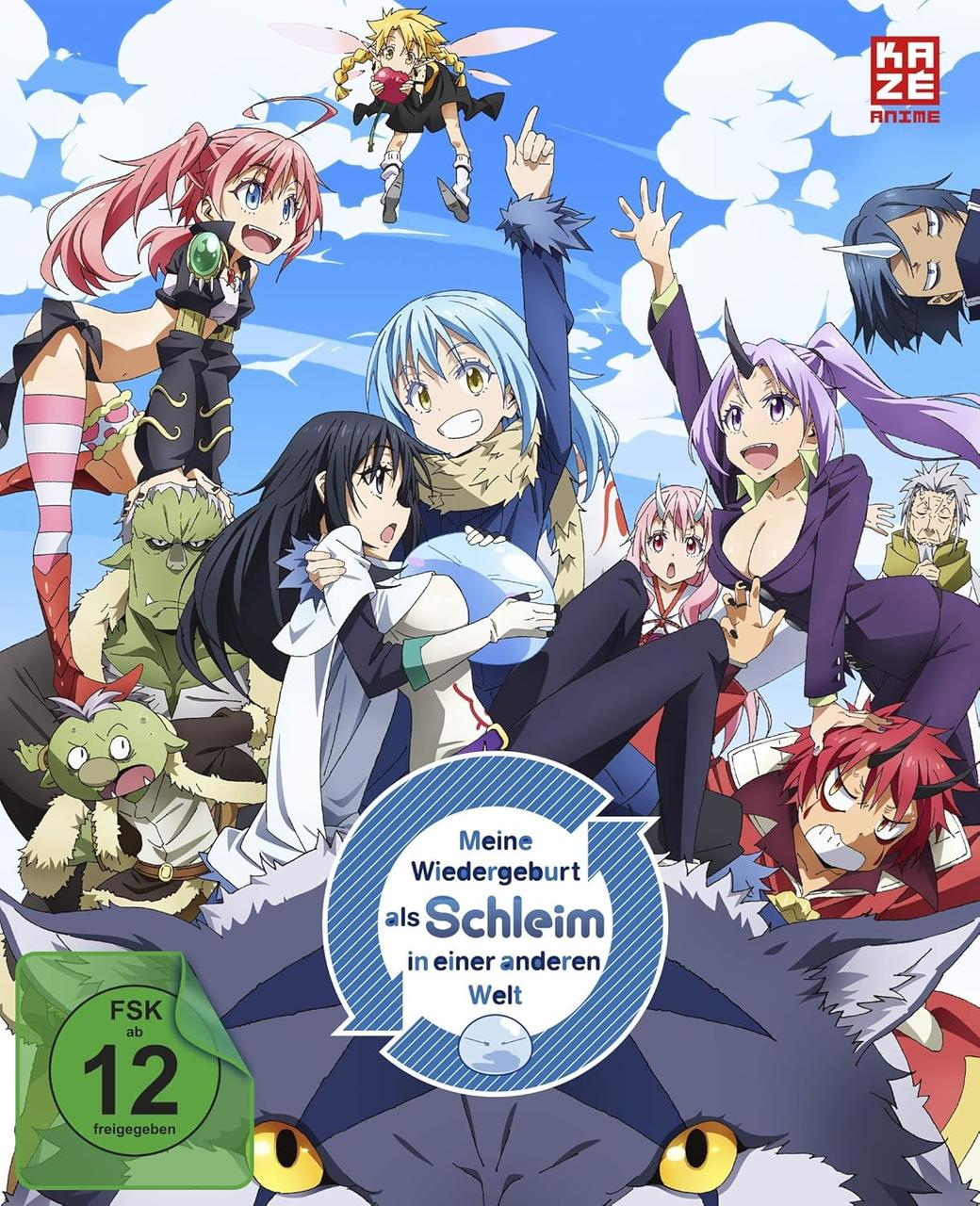 Anime-Cover mit vielen Charakteren aus Meine Wiedergeburt als Schleim.